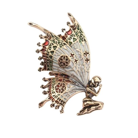 Jewelry - Enamel Stained Glass Wings Fairy Brooch Fold Tone